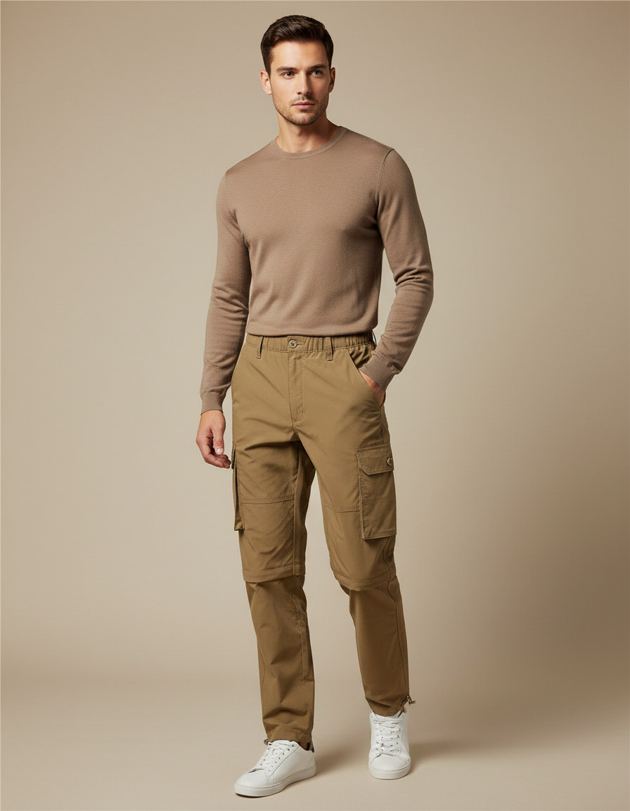 Pantalon Cargo Kaki Convertible Décontracté Multipoches - Gabardine