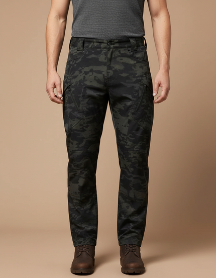 Pantalon Cargo Camouflage Militaire Ajusté Homme Multipoches - Multicolore Toile