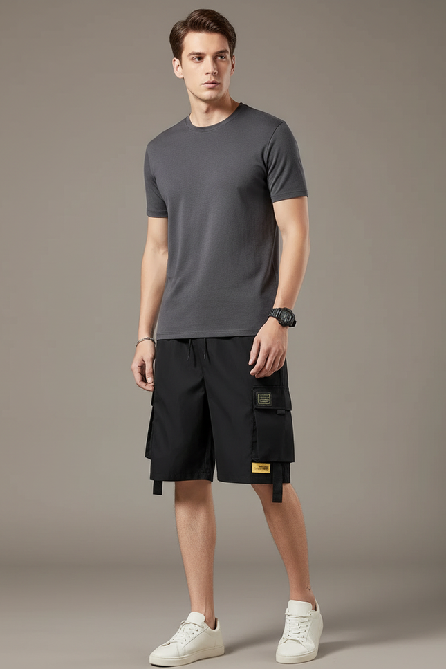 Pantalon Cargo Noir Multi-poches Décontracté Homme - Polyester