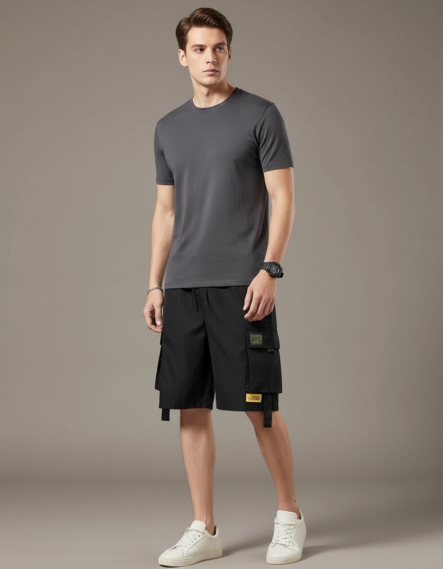 Pantalon Cargo Noir Multi-poches Décontracté Homme - Polyester