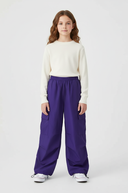 Pantalon Cargo Violet Ample Multipoches Enfant - Polyester