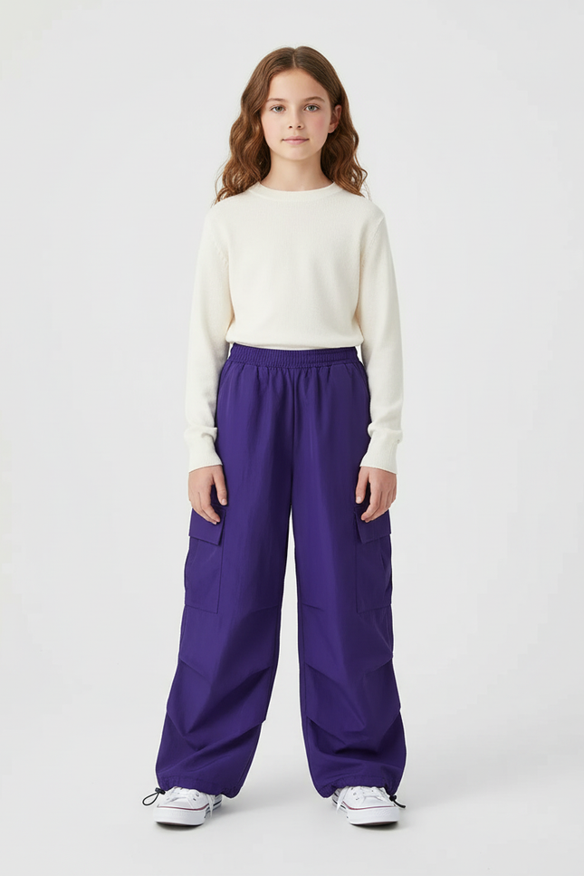 Pantalon Cargo Violet Ample Multipoches Enfant - Polyester