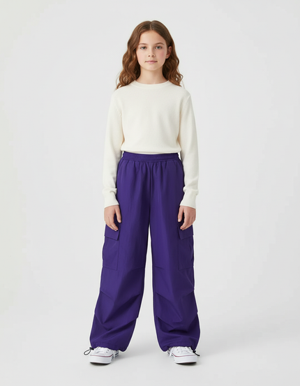 Pantalon Cargo Violet Ample Multipoches Enfant - Polyester