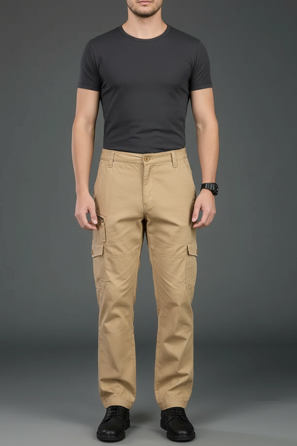 Pantalon Cargo Beige Coton Multipoches Homme Décontracté - Toile