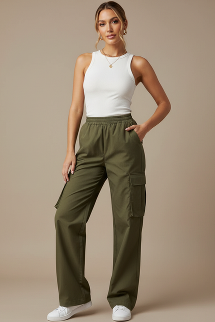 Pantalon Cargo Fille - Kaki Gabardine