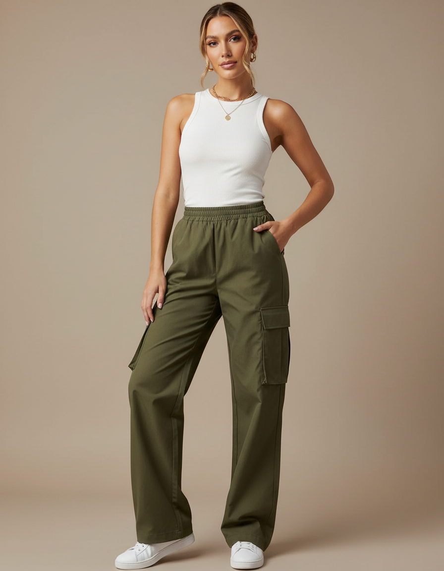 Pantalon Cargo Fille - Kaki Gabardine