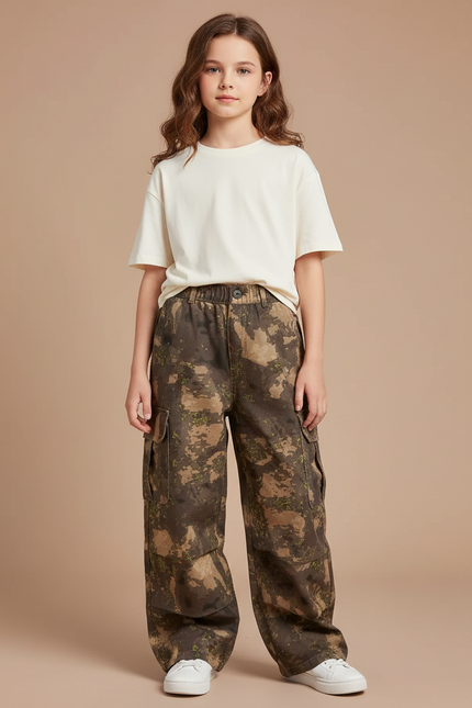 Pantalon Cargo Camouflage Ample Kaki Multipoches - Toile
