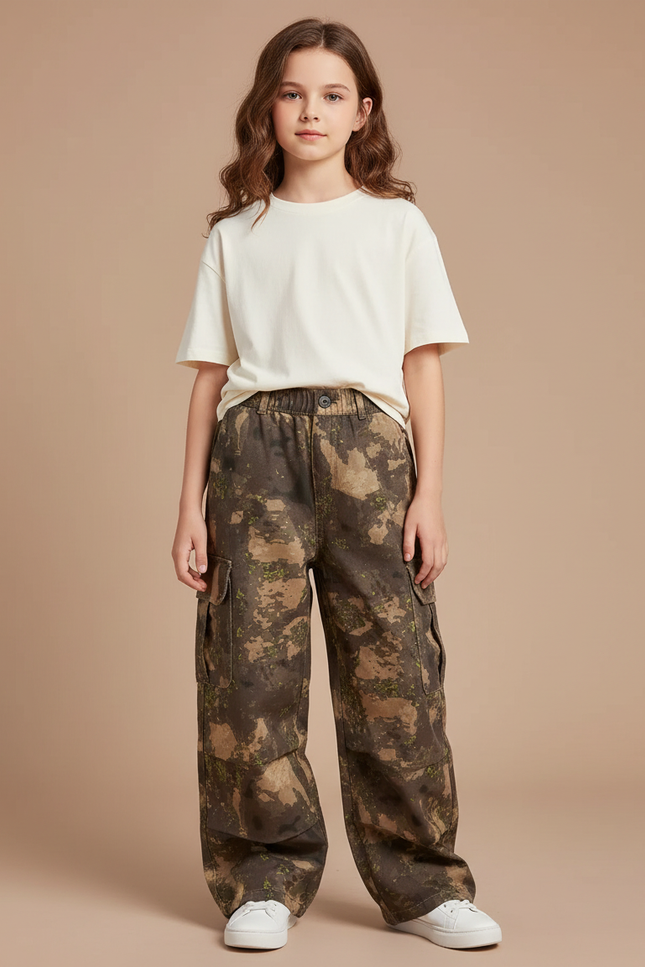 Pantalon Cargo Camouflage Ample Kaki Multipoches - Toile