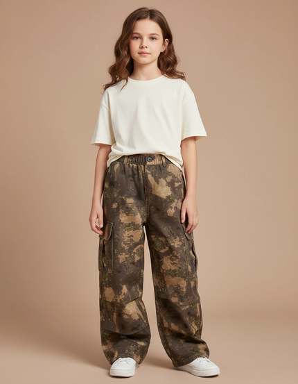 Pantalon Cargo Camouflage Ample Kaki Multipoches - Toile