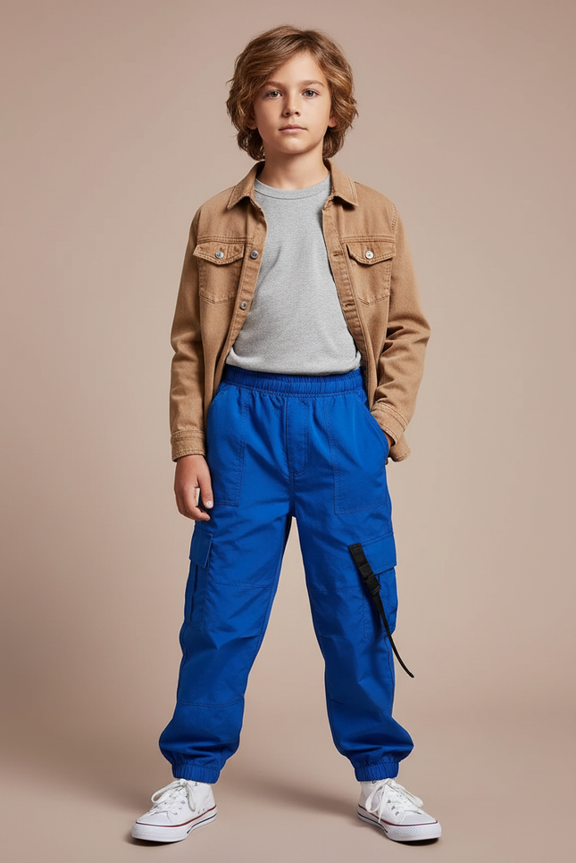Pantalon Cargo Bleu Royal Ample Poches Enfant - Toile