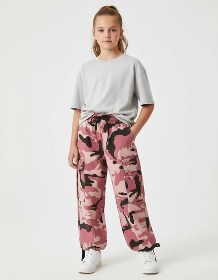 Pantalon Cargo Rose Camouflage Ample Fille - Toile