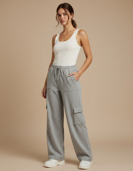 Pantalon Cargo Gris Ample Décontracté Molletonné