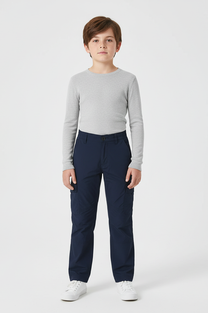 Pantalon Cargo Bleu Marine Coupe Droite Multipoches Enfant - Toile