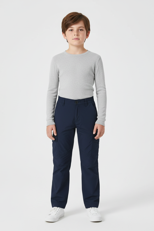 Pantalon Cargo Bleu Marine Coupe Droite Multipoches Enfant - Toile