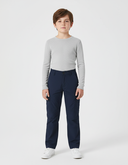 Pantalon Cargo Bleu Marine Coupe Droite Multipoches Enfant - Toile