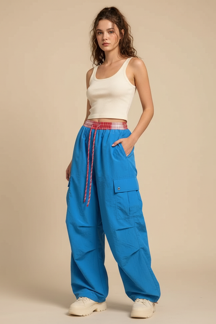 Pantalon Cargo Bleu Ample Parachute Femme - Polyester