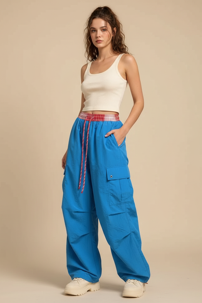 Pantalon Cargo Bleu Ample Parachute Femme - Polyester