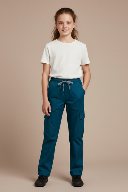 Pantalon Cargo Bleu Canard Cordon Droit Enfant - Toile