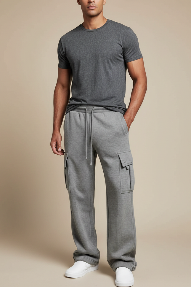 Pantalon Cargo Gris Ample Molletonné Homme Sport