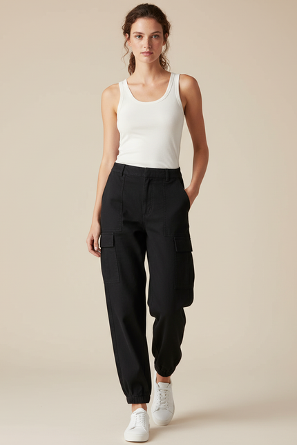Pantalon Cargo Lyocell Femme - Noir Viscose