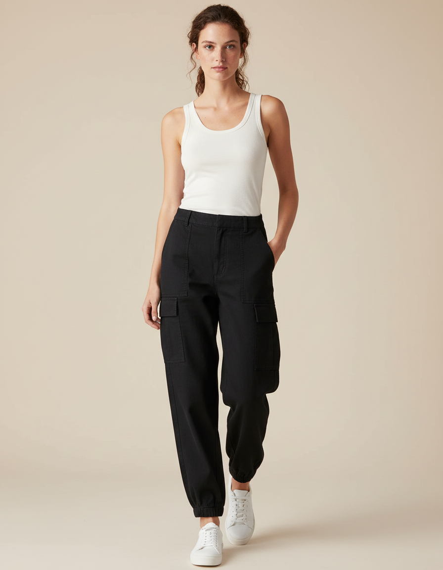 Pantalon Cargo Lyocell Femme - Noir Viscose