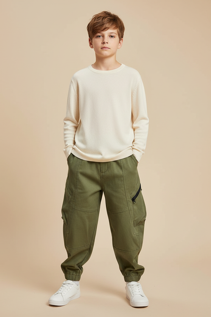 Pantalon Cargo Kaki Enfant Décontracté Poches - Toile