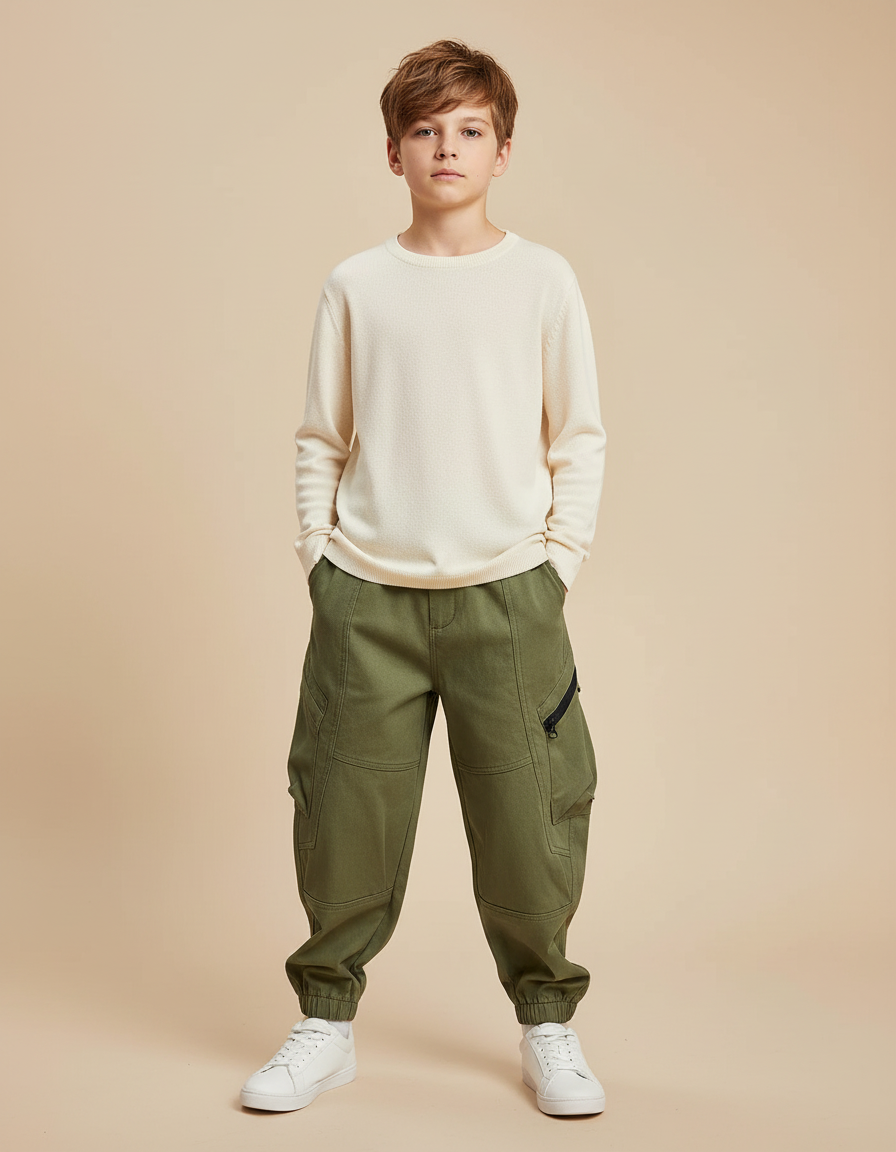 Pantalon Cargo Kaki Enfant Décontracté Poches - Toile