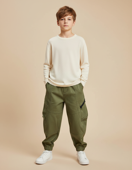 Pantalon Cargo Kaki Enfant Décontracté Poches - Toile
