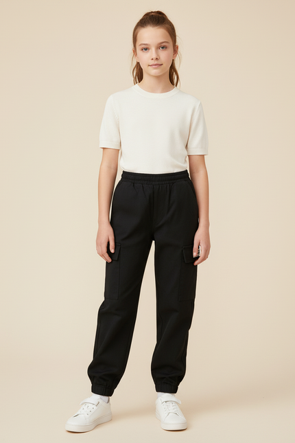 Pantalon Cargo Fille Noir Jogger - Toile