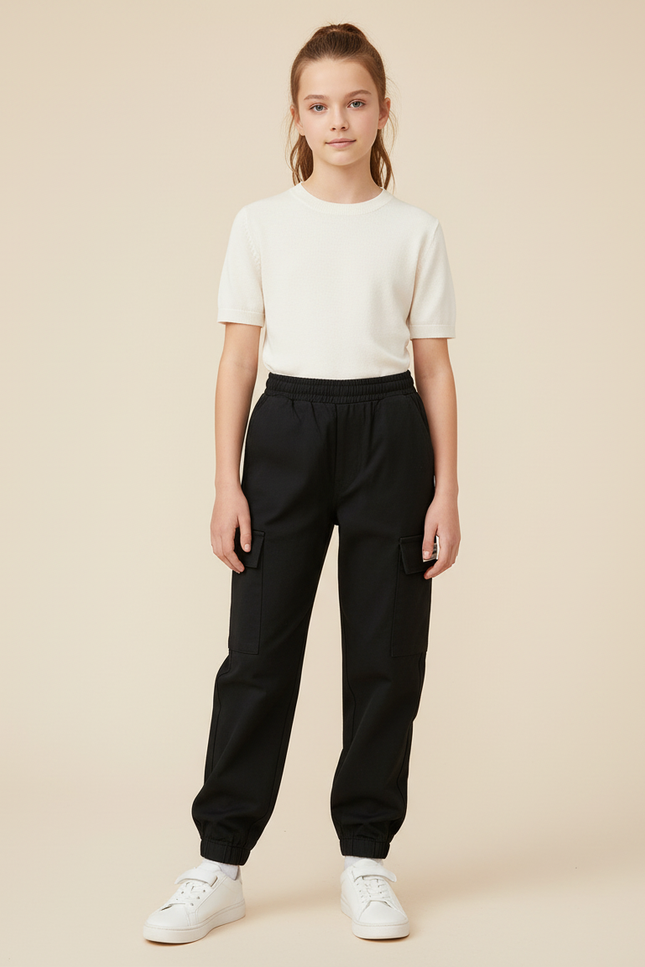 Pantalon Cargo Fille Noir Jogger - Toile