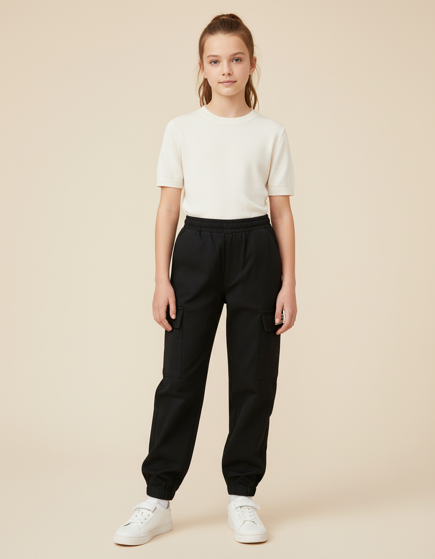 Pantalon Cargo Fille Noir Jogger - Toile