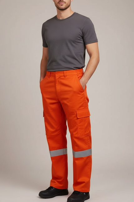 Pantalon Cargo Orange Réfléchissant Coton Ample Homme