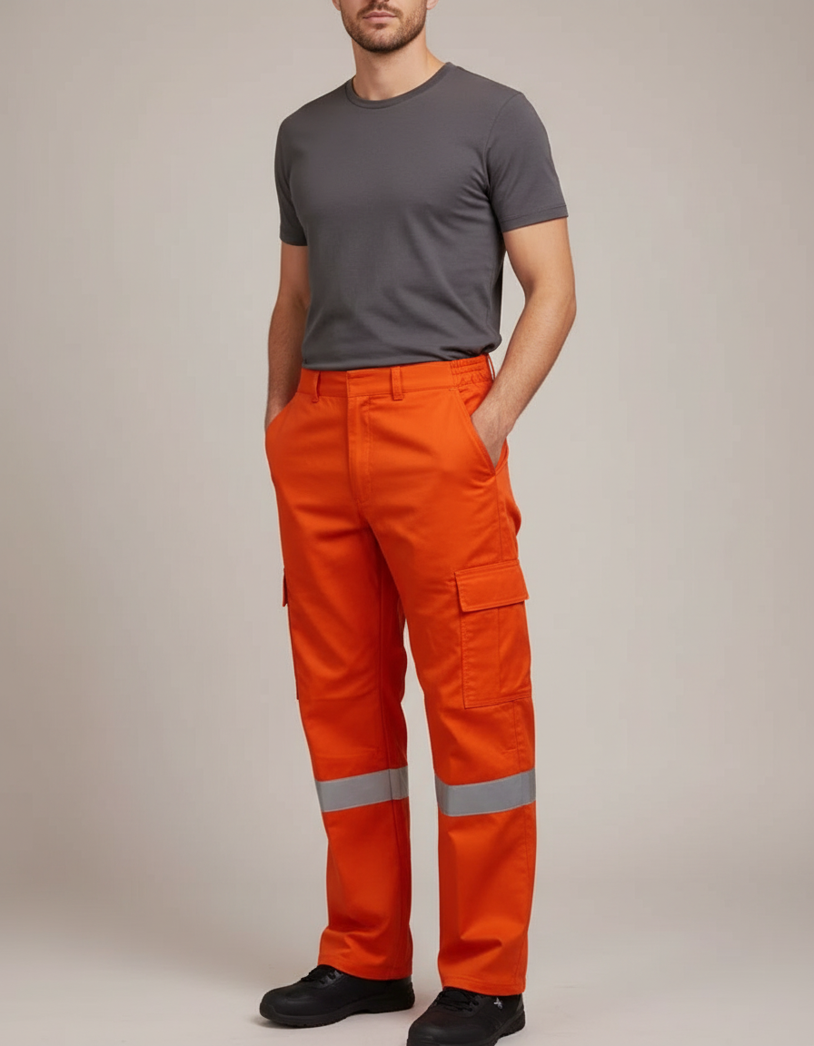 Pantalon Cargo Orange Réfléchissant Coton Ample Homme