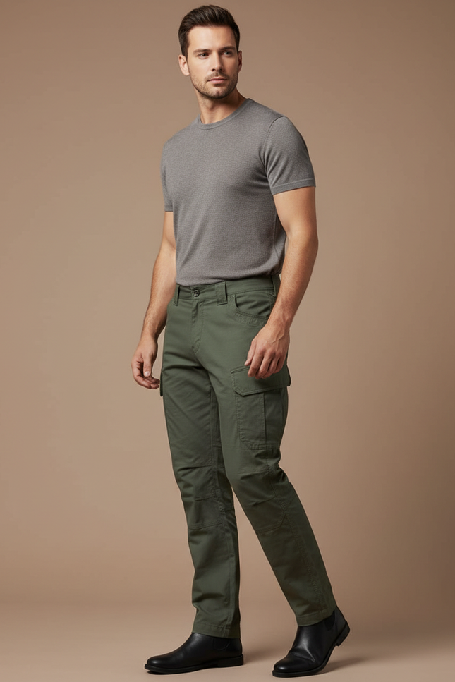 Pantalon Cargo Vert Militaire Homme Coton Multipoches