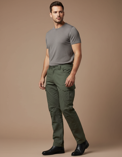Pantalon Cargo Vert Militaire Homme Coton Multipoches