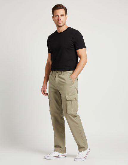 Pantalon Cargo Kaki Coton Ample Multipoches Homme - Toile