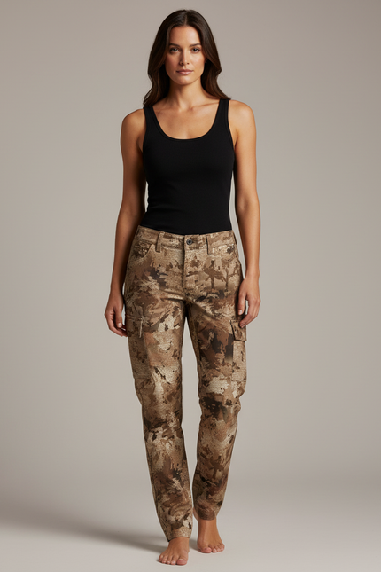 Pantalon Cargo Camouflage Marron Femme Outdoor Décontracté - Toile