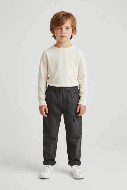 Pantalon Cargo Gris Ample Décontracté Enfant - Toile