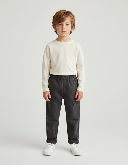 Pantalon Cargo Gris Ample Décontracté Enfant - Toile