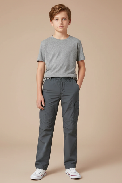 Pantalon Cargo Gris Décontracté Léger Multipoches Garçon - Polyester
