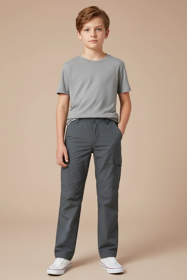 Pantalon Cargo Gris Décontracté Léger Multipoches Garçon - Polyester