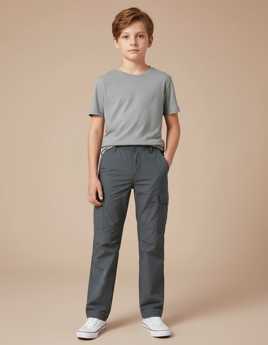 Pantalon Cargo Gris Décontracté Léger Multipoches Garçon - Polyester