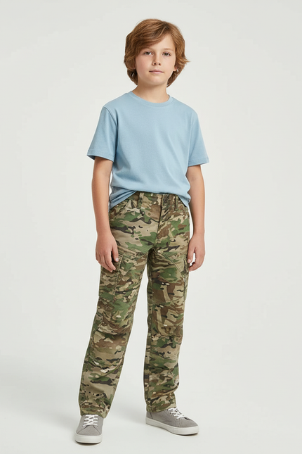 Pantalon Cargo Camouflage Garçon Décontracté Multipoches - Imprimé Toile