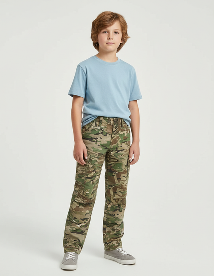 Pantalon Cargo Camouflage Garçon Décontracté Multipoches - Imprimé Toile