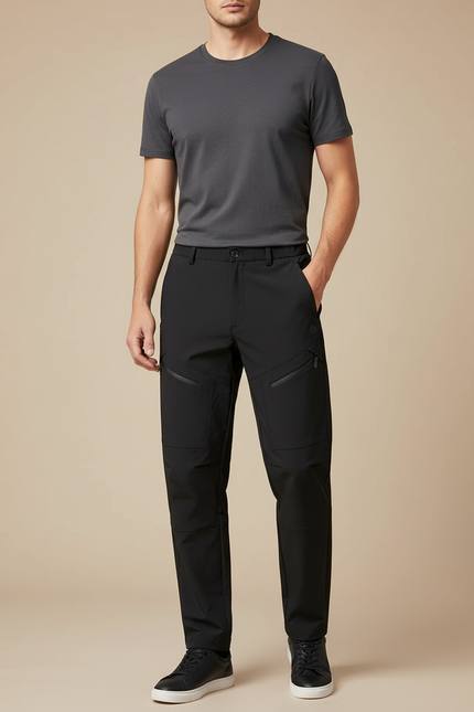 Pantalon Cargo Noir Droit Multipoches Technique Homme - Polyester