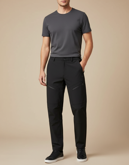 Pantalon Cargo Noir Droit Multipoches Technique Homme - Polyester
