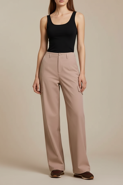 Pantalon Cargo Rose Ample Taille Haute Confortable Femme - Polyester