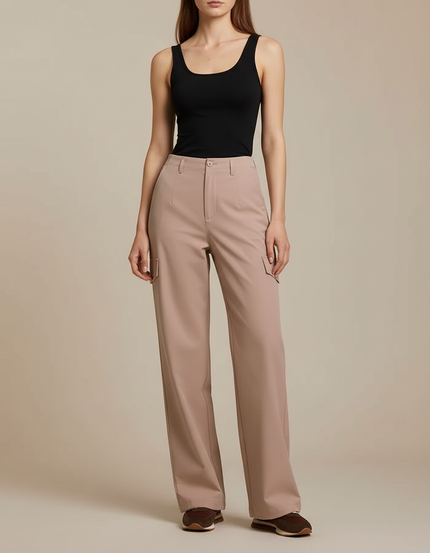 Pantalon Cargo Rose Ample Taille Haute Confortable Femme - Polyester