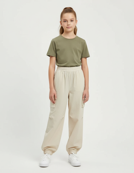 Pantalon Cargo Beige Ample Fille Coton Décontracté