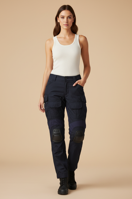 Pantalon Cargo Bleu Marine Militaire Renforcé Multipoches Femme - Toile